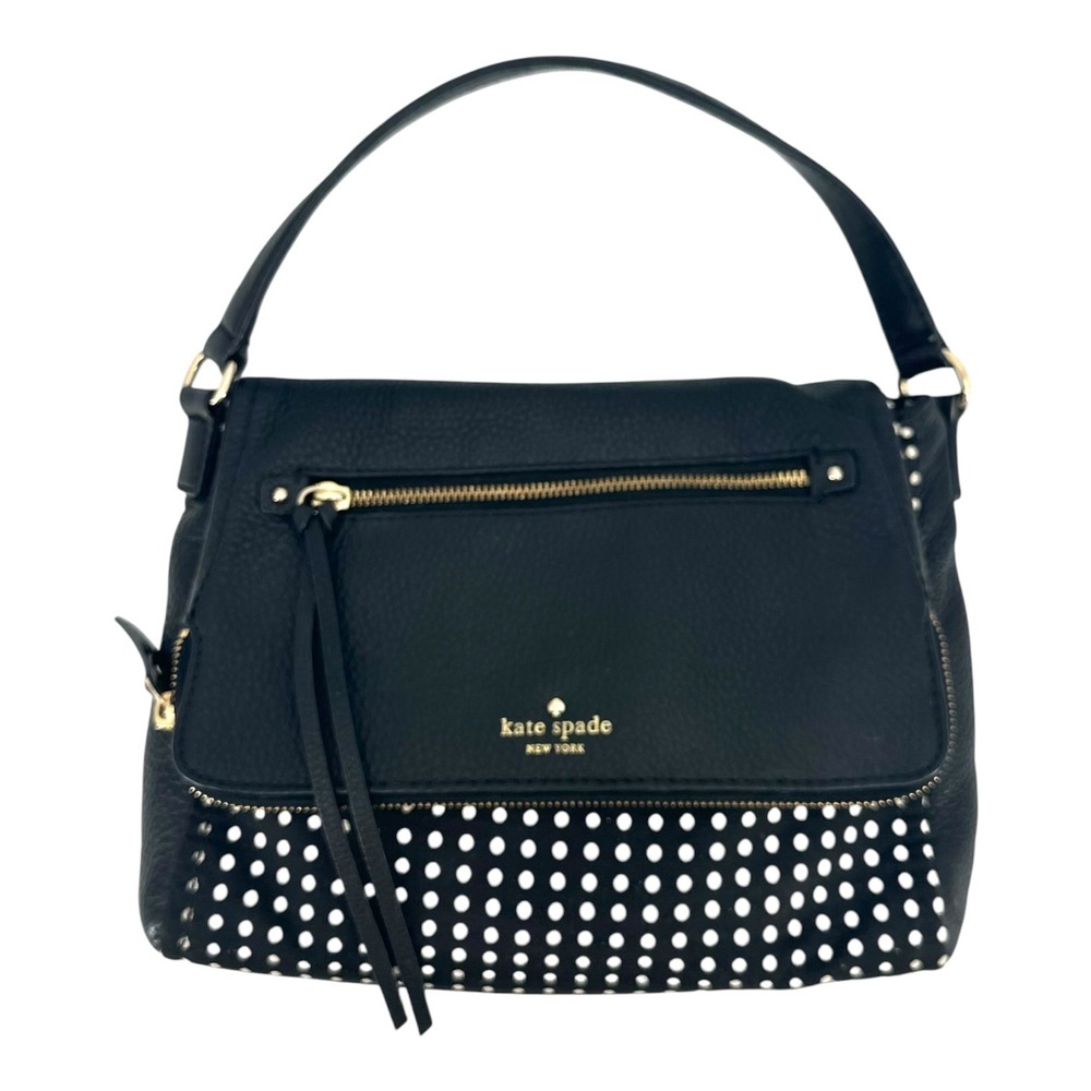Kate Spade Cobble Hill Little Minka Shoulder Bag Black Leather White Polka Dot
